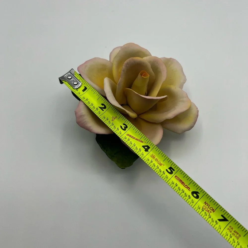 Napoleon Italy Pink /Yellow Rose Ceramic Porcelain Flower With Sticker Beautiful